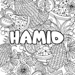 Coloriage prénom HAMID - décor Mandala fruits