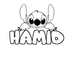 Coloriage prénom HAMID - décor Stitch