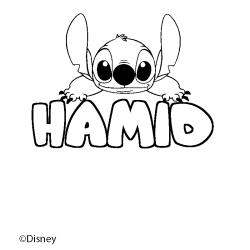 Coloriage pr&eacute;nom HAMID - d&eacute;cor Stitch