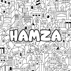 Coloriage prénom HAMZA - décor Ville