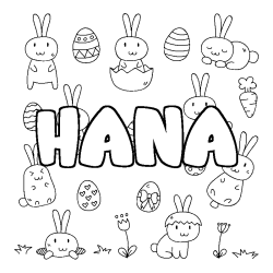 Coloriage prénom HANA - décor Paques
