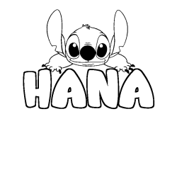 Coloriage prénom HANA - décor Stitch