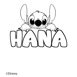Coloriage pr&eacute;nom HANA - d&eacute;cor Stitch