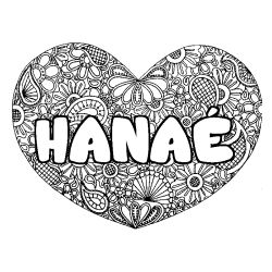 Coloriage pr&eacute;nom HANA&Eacute; - d&eacute;cor Mandala coeur