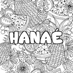Coloriage pr&eacute;nom HANA&Eacute; - d&eacute;cor Mandala fruits