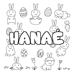 Coloriage pr&eacute;nom HANA&Eacute; - d&eacute;cor Paques