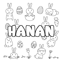 Coloriage prénom HANAN - décor Paques
