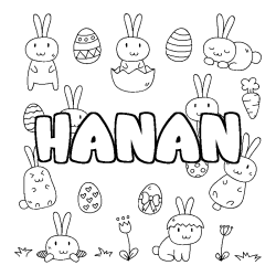Coloriage pr&eacute;nom HANAN - d&eacute;cor Paques