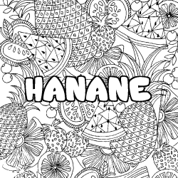 Coloriage pr&eacute;nom HANANE - d&eacute;cor Mandala fruits