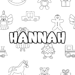 Coloriage prénom HANNAH - décor Jouets