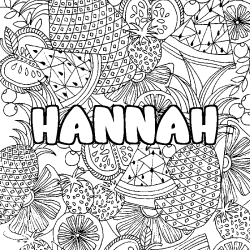 Coloriage prénom HANNAH - décor Mandala fruits