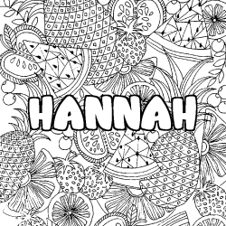 Coloriage pr&eacute;nom HANNAH - d&eacute;cor Mandala fruits