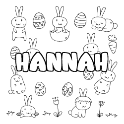 Coloriage pr&eacute;nom HANNAH - d&eacute;cor Paques