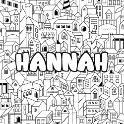 Coloriage pr&eacute;nom HANNAH - d&eacute;cor Ville