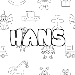 Coloriage pr&eacute;nom HANS - d&eacute;cor Jouets