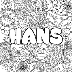 Coloriage prénom HANS - décor Mandala fruits