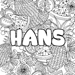 Coloriage pr&eacute;nom HANS - d&eacute;cor Mandala fruits