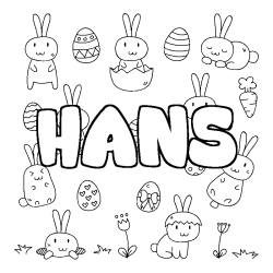 Coloriage pr&eacute;nom HANS - d&eacute;cor Paques