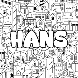Coloriage pr&eacute;nom HANS - d&eacute;cor Ville