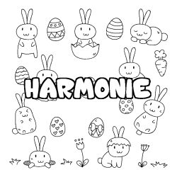 Coloriage pr&eacute;nom HARMONIE - d&eacute;cor Paques