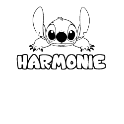 Coloriage prénom HARMONIE - décor Stitch