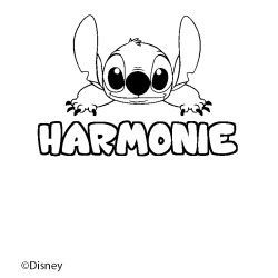Coloriage pr&eacute;nom HARMONIE - d&eacute;cor Stitch