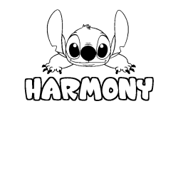 Coloriage prénom HARMONY - décor Stitch