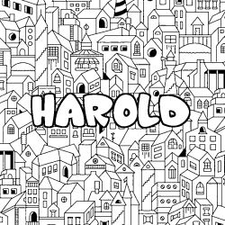 Coloriage pr&eacute;nom HAROLD - d&eacute;cor Ville