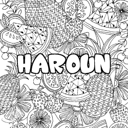 Coloriage prénom HAROUN - décor Mandala fruits