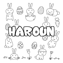 Coloriage prénom HAROUN - décor Paques