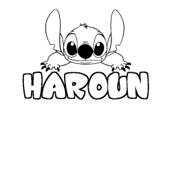 Coloriage prénom HAROUN - décor Stitch