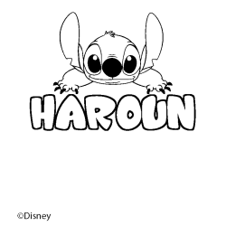 Coloriage pr&eacute;nom HAROUN - d&eacute;cor Stitch
