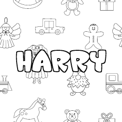 Coloriage pr&eacute;nom HARRY - d&eacute;cor Jouets