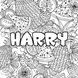 Coloriage pr&eacute;nom HARRY - d&eacute;cor Mandala fruits