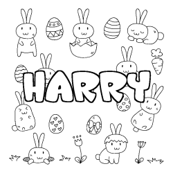 Coloriage pr&eacute;nom HARRY - d&eacute;cor Paques