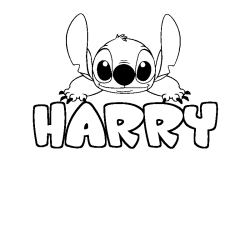 Coloriage prénom HARRY - décor Stitch