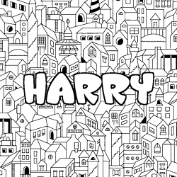 Coloriage pr&eacute;nom HARRY - d&eacute;cor Ville