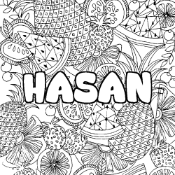 Coloriage prénom HASAN - décor Mandala fruits