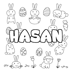 Coloriage prénom HASAN - décor Paques