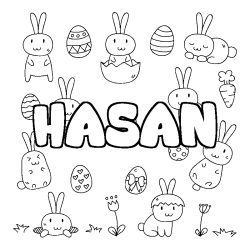 Coloriage pr&eacute;nom HASAN - d&eacute;cor Paques