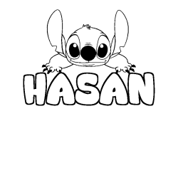 Coloriage prénom HASAN - décor Stitch