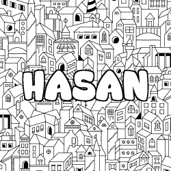 Coloriage prénom HASAN - décor Ville