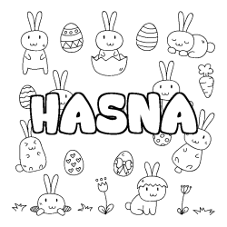 Coloriage prénom HASNA - décor Paques