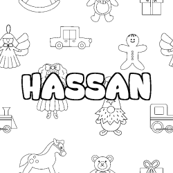 Coloriage prénom HASSAN - décor Jouets