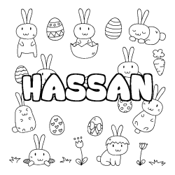 Coloriage prénom HASSAN - décor Paques