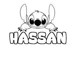 Coloriage prénom HASSAN - décor Stitch