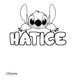 Coloriage pr&eacute;nom HATICE - d&eacute;cor Stitch