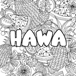 Coloriage prénom HAWA - décor Mandala fruits