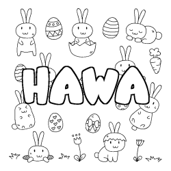 Coloriage prénom HAWA - décor Paques
