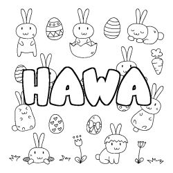 Coloriage pr&eacute;nom HAWA - d&eacute;cor Paques